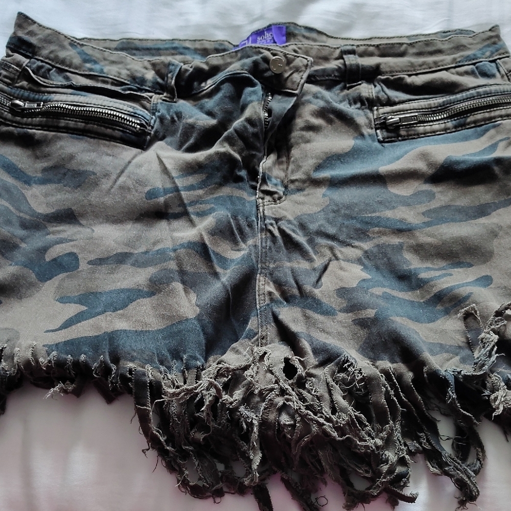 Wander Green and Brown Jean Shorts Frayed Hem